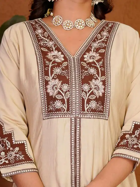 DIVA 152 Cream Color Roman Silk Salwar Suit with Embroidery Work. Available at ₹2399 only. Delivery 4-6 Working Days. Shop now. | Jump Suits, Straight Suits, Casual Suits, Creative suits, Designer Suits, Palazzo Suits, Party Wear Suits, Patiala Suits, Salwar suit
