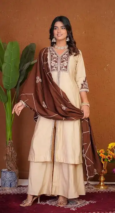 DIVA 152 Cream Color Roman Silk Salwar Suit with Embroidery Work. Available at ₹2399 only. Delivery 4-6 Working Days. Shop now. | Jump Suits, Straight Suits, Casual Suits, Creative suits, Designer Suits, Palazzo Suits, Party Wear Suits, Patiala Suits, Salwar suit