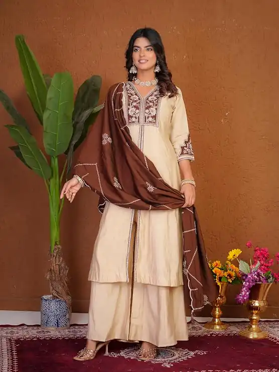 DIVA 152 Cream Color Roman Silk Salwar Suit with Embroidery Work. Available at ₹2399 only. Delivery 4-6 Working Days. Shop now. | Jump Suits, Straight Suits, Casual Suits, Creative suits, Designer Suits, Palazzo Suits, Party Wear Suits, Patiala Suits, Salwar suit