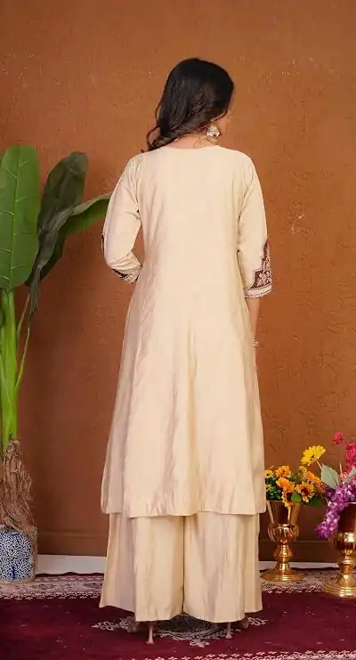 DIVA 152 Cream Color Roman Silk Salwar Suit with Embroidery Work. Available at ₹2399 only. Delivery 4-6 Working Days. Shop now. | Jump Suits, Straight Suits, Casual Suits, Creative suits, Designer Suits, Palazzo Suits, Party Wear Suits, Patiala Suits, Salwar suit