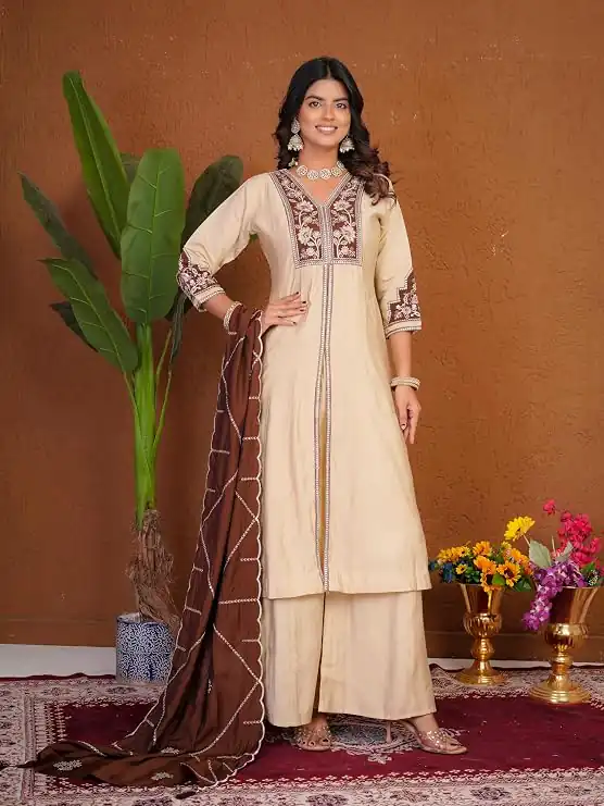 DIVA 152 Cream Color Roman Silk Salwar Suit with Embroidery Work. Available at ₹2399 only. Delivery 4-6 Working Days. Shop now. | Jump Suits, Straight Suits, Casual Suits, Creative suits, Designer Suits, Palazzo Suits, Party Wear Suits, Patiala Suits, Salwar suit