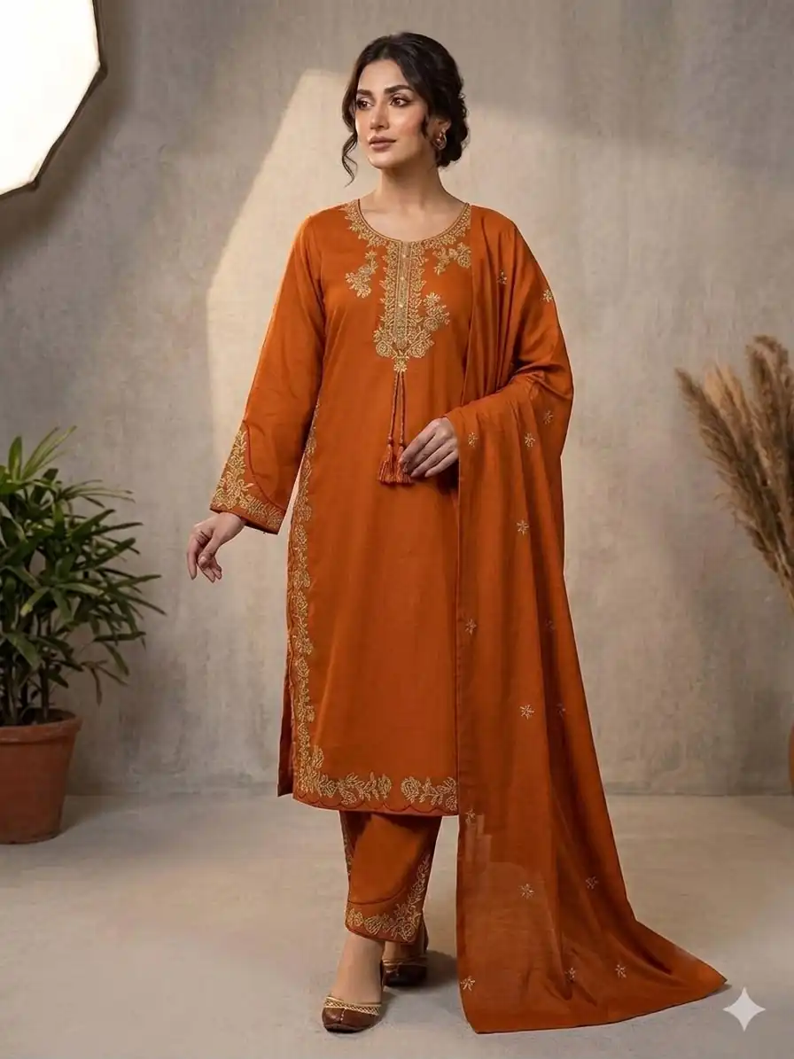 BE 473 Orange Color Roman Silk Salwar Suit with Embroidery Work. Available at ₹1999 only. Delivery 4-6 Working Days. Shop now. | Jump Suits, Straight Suits, Casual Suits, Creative suits, Designer Suits, Palazzo Suits, Party Wear Suits, Patiala Suits, Salwar suit