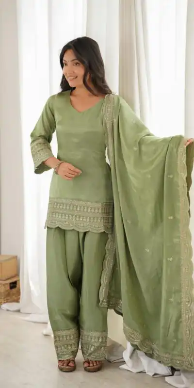 KB 304 Pista Color Roman Silk Salwar Suit with Embroidery Work. Available at ₹1999 only. Delivery 4-6 Working Days. Shop now. | Jump Suits, Straight Suits, Casual Suits, Creative suits, Designer Suits, Palazzo Suits, Party Wear Suits, Patiala Suits, Salwar suit