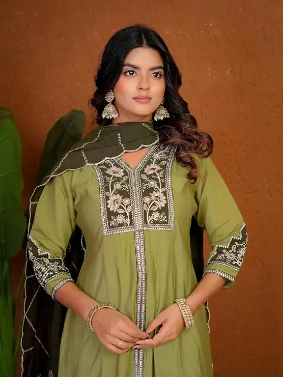 DIVA 152 Pista Color Roman Silk Salwar Suit with Embroidery Work. Available at ₹2399 only. Delivery 4-6 Working Days. Shop now. | Jump Suits, Straight Suits, Casual Suits, Creative suits, Designer Suits, Palazzo Suits, Party Wear Suits, Patiala Suits, Salwar suit