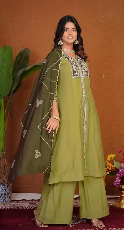 DIVA 152 Pista Color Roman Silk Salwar Suit with Embroidery Work. Available at ₹2399 only. Delivery 4-6 Working Days. Shop now. | Jump Suits, Straight Suits, Casual Suits, Creative suits, Designer Suits, Palazzo Suits, Party Wear Suits, Patiala Suits, Salwar suit