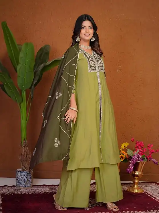 DIVA 152 Pista Color Roman Silk Salwar Suit with Embroidery Work. Available at ₹2399 only. Delivery 4-6 Working Days. Shop now. | Jump Suits, Straight Suits, Casual Suits, Creative suits, Designer Suits, Palazzo Suits, Party Wear Suits, Patiala Suits, Salwar suit