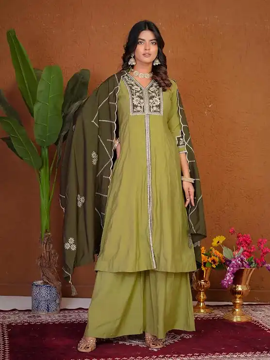 DIVA 152 Pista Color Roman Silk Salwar Suit with Embroidery Work. Available at ₹2399 only. Delivery 4-6 Working Days. Shop now. | Jump Suits, Straight Suits, Casual Suits, Creative suits, Designer Suits, Palazzo Suits, Party Wear Suits, Patiala Suits, Salwar suit