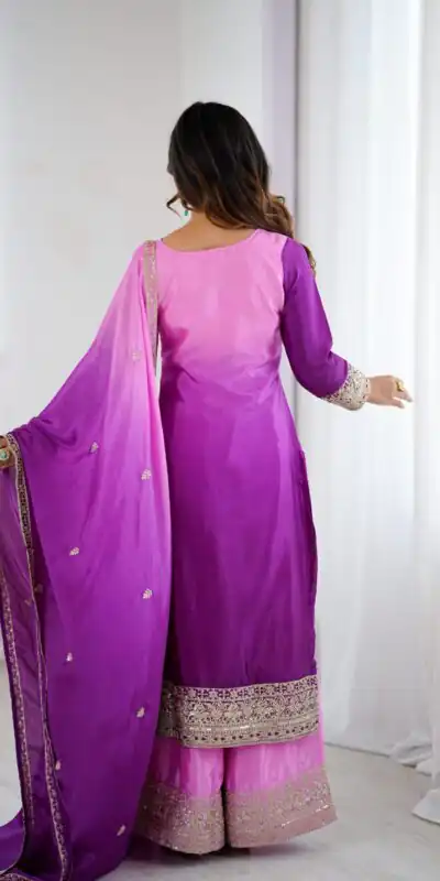 KD 1621 Purple Shaded Chinon silk Salwar Suit with Thread Embroidery. Festive Deal ₹2399. Delivery 4-6 Working Days. Shop now. | Jump Suits, Straight Suits, Casual Suits, Creative suits, Designer Suits, Palazzo Suits, Party Wear Suits, Patiala Suits, Salwar suit
