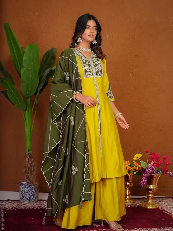 DIVA 152 Yellow Color Roman Silk Salwar Suit with Embroidery Work. Available at ₹2399 only. Delivery 4-6 Working Days. Shop now. | Jump Suits, Straight Suits, Casual Suits, Creative suits, Designer Suits, Palazzo Suits, Party Wear Suits, Patiala Suits, Salwar suit