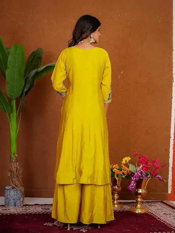 DIVA 152 Yellow Color Roman Silk Salwar Suit with Embroidery Work. Available at ₹2399 only. Delivery 4-6 Working Days. Shop now. | Jump Suits, Straight Suits, Casual Suits, Creative suits, Designer Suits, Palazzo Suits, Party Wear Suits, Patiala Suits, Salwar suit