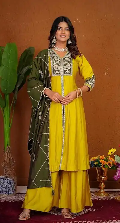 DIVA 152 Yellow Color Roman Silk Salwar Suit with Embroidery Work. Available at ₹2399 only. Delivery 4-6 Working Days. Shop now. | Jump Suits, Straight Suits, Casual Suits, Creative suits, Designer Suits, Palazzo Suits, Party Wear Suits, Patiala Suits, Salwar suit