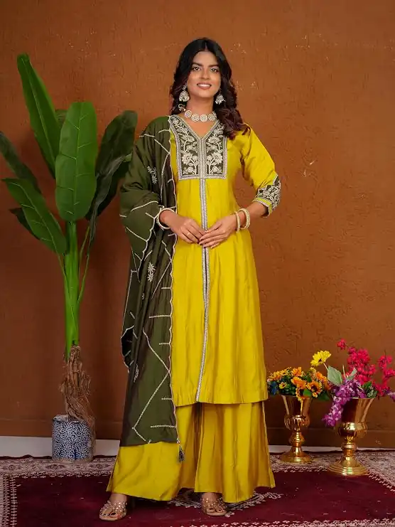 DIVA 152 Yellow Color Roman Silk Salwar Suit with Embroidery Work. Available at ₹2399 only. Delivery 4-6 Working Days. Shop now. | Jump Suits, Straight Suits, Casual Suits, Creative suits, Designer Suits, Palazzo Suits, Party Wear Suits, Patiala Suits, Salwar suit