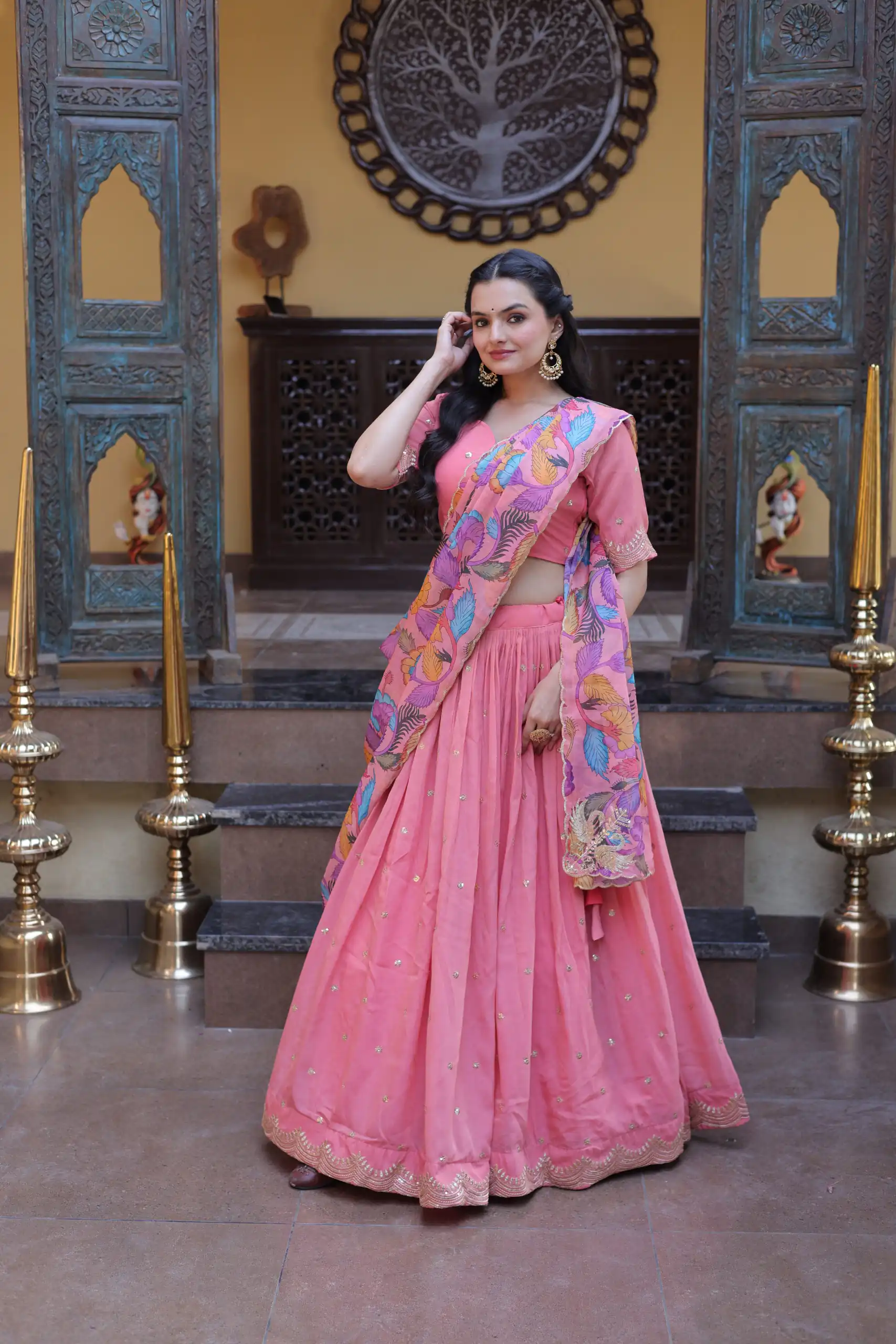 KA 5069 Peach Cosmos Silk Lehenga Choli with Zari & Embroidery Work. Introductory Price ₹2499. Delivery 4-6 Working Days. Shop now. | Bollywood Lehenga, Creative Lehenga, Designer Lehenga, Embroidered Lehenga, Lehenga, Party Wear Lehenga