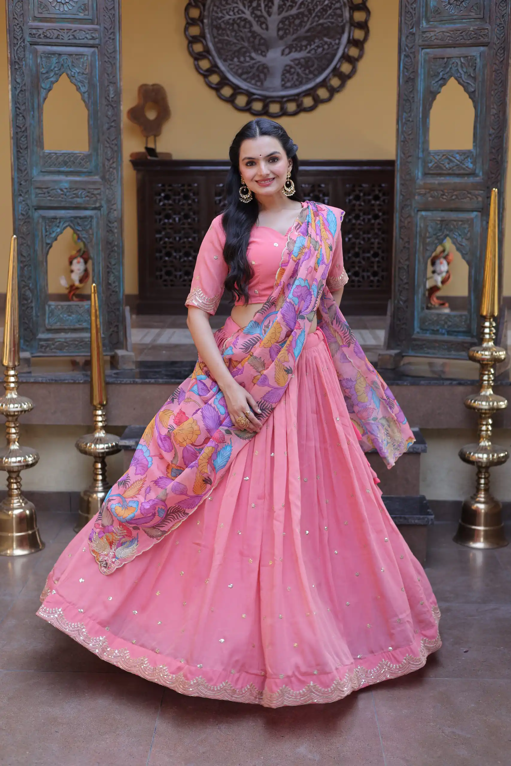 KA 5069 Peach Cosmos Silk Lehenga Choli with Zari & Embroidery Work. Introductory Price ₹2499. Delivery 4-6 Working Days. Shop now. | Bollywood Lehenga, Creative Lehenga, Designer Lehenga, Embroidered Lehenga, Lehenga, Party Wear Lehenga