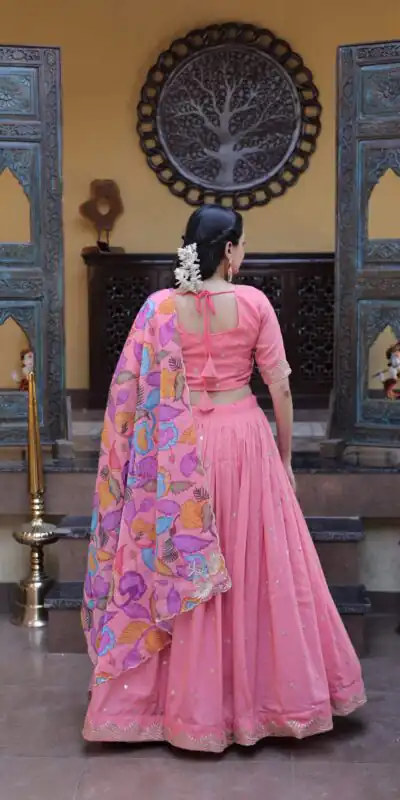KA 5069 Peach Cosmos Silk Lehenga Choli with Zari & Embroidery Work. Introductory Price ₹2499. Delivery 4-6 Working Days. Shop now. | Bollywood Lehenga, Creative Lehenga, Designer Lehenga, Embroidered Lehenga, Lehenga, Party Wear Lehenga
