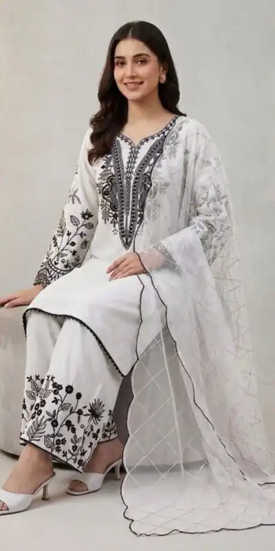 LG 2101 White Color Mal Cotton Embroidery Work Salwar Suit . Wedding, Party, Festive, Events, Get it for ₹2099. Delivery 4-6 Working Days. Shop now. | Jump Suits, Straight Suits, Casual Suits, Creative suits, Designer Suits, Palazzo Suits, Party Wear Suits, Patiala Suits, Salwar suit