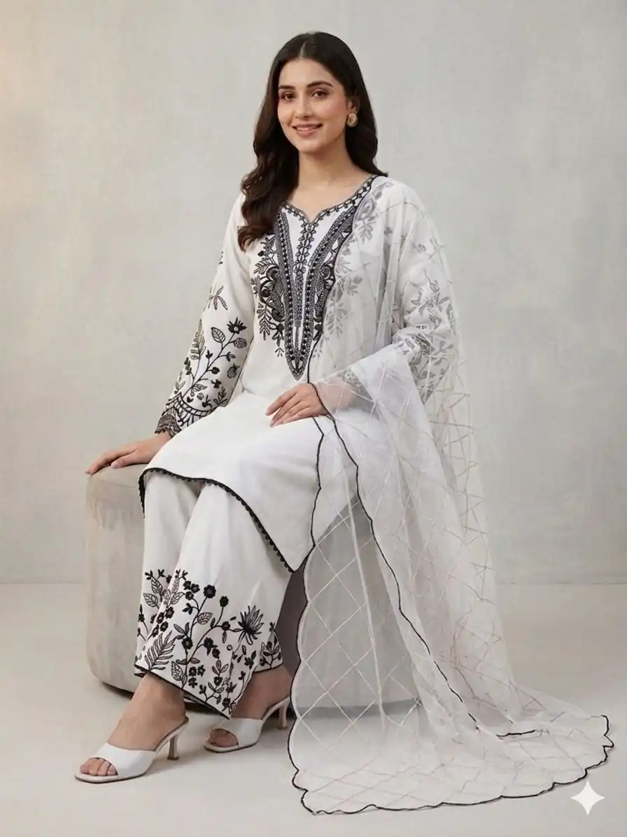 LG 2101 White Color Mal Cotton Embroidery Work Salwar Suit . Wedding, Party, Festive, Events, Get it for ₹2099. Delivery 4-6 Working Days. Shop now. | Jump Suits, Straight Suits, Casual Suits, Creative suits, Designer Suits, Palazzo Suits, Party Wear Suits, Patiala Suits, Salwar suit