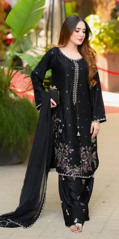 SSR 543 Black Satin Glass Salwar Suit with Embroidery Work & Thread Embroidery. Best Price ₹2149. Delivery 4-6 Working Days. Shop now. | Jump Suits, Straight Suits, Casual Suits, Creative suits, Designer Suits, Palazzo Suits, Party Wear Suits, Patiala Suits, Salwar suit