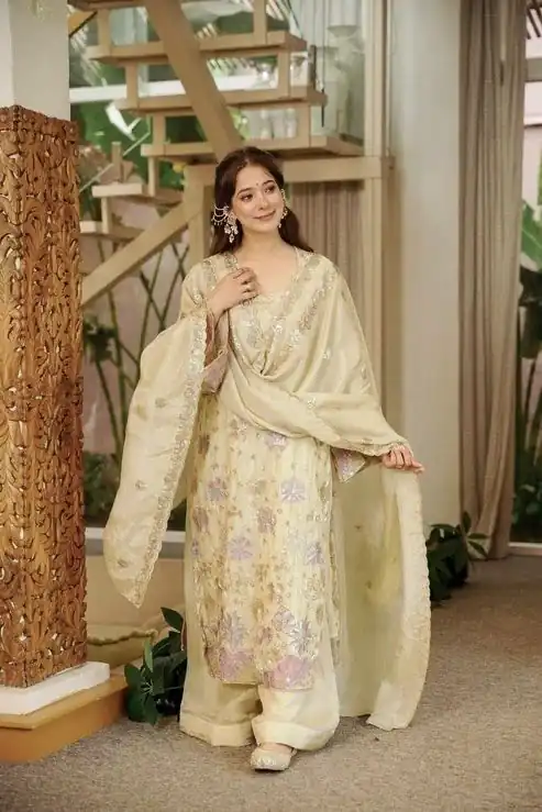 RTC 6030 Cream Vichitra Silk Salwar Suit with Embroidery Work. Wedding, Party, Festive, Events, Grab it for ₹2649. Delivery 4-6 Working Days. Shop now. | Jump Suits, Straight Suits, Casual Suits, Creative suits, Designer Suits, Palazzo Suits, Party Wear Suits, Patiala Suits, Salwar suit
