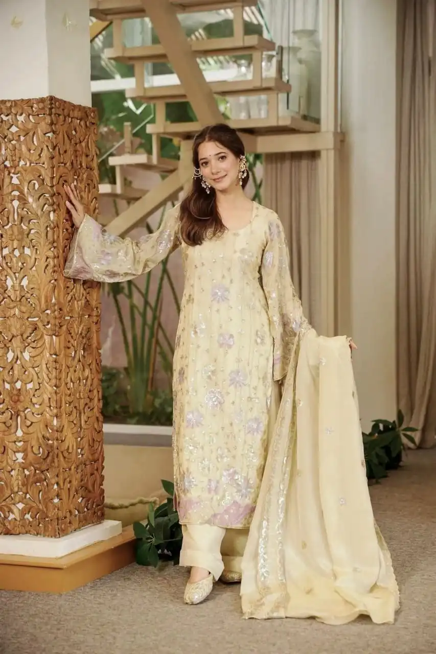 RTC 6030 Cream Vichitra Silk Salwar Suit with Embroidery Work. Wedding, Party, Festive, Events, Grab it for ₹2649. Delivery 4-6 Working Days. Shop now. | Jump Suits, Straight Suits, Casual Suits, Creative suits, Designer Suits, Palazzo Suits, Party Wear Suits, Patiala Suits, Salwar suit