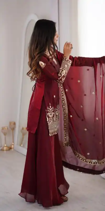 ZSR 3168 Maroon Color Fendy Silk With Embroidery Work Salwar Suit. Get it for ₹2149. Delivery 4-6 Working Days. Online Shop now. | Jump Suits, Straight Suits, Casual Suits, Creative suits, Designer Suits, Palazzo Suits, Party Wear Suits, Patiala Suits, Salwar suit
