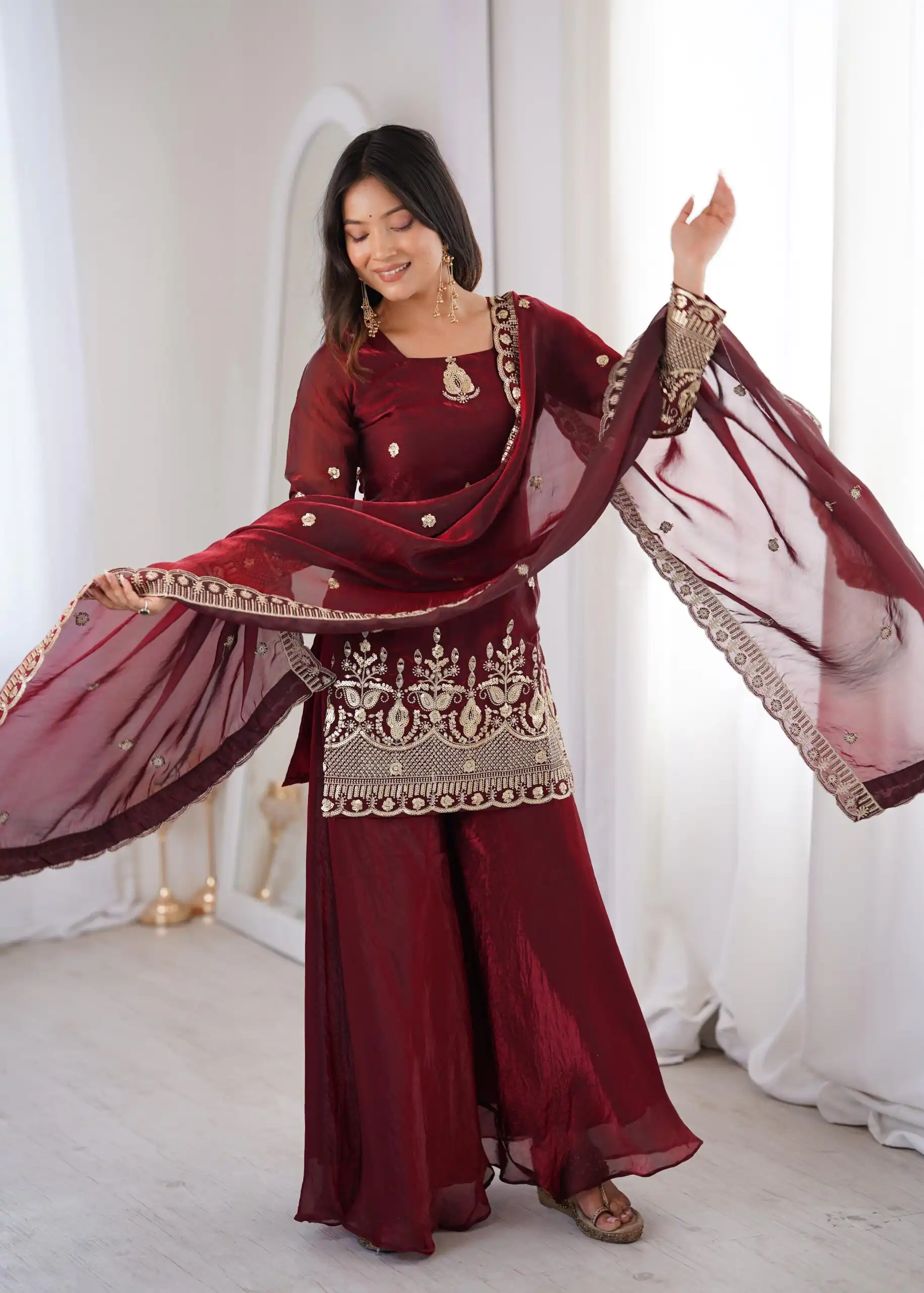 ZSR 3168 Maroon Color Fendy Silk With Embroidery Work Salwar Suit. Get it for ₹2149. Delivery 4-6 Working Days. Online Shop now. | Jump Suits, Straight Suits, Casual Suits, Creative suits, Designer Suits, Palazzo Suits, Party Wear Suits, Patiala Suits, Salwar suit