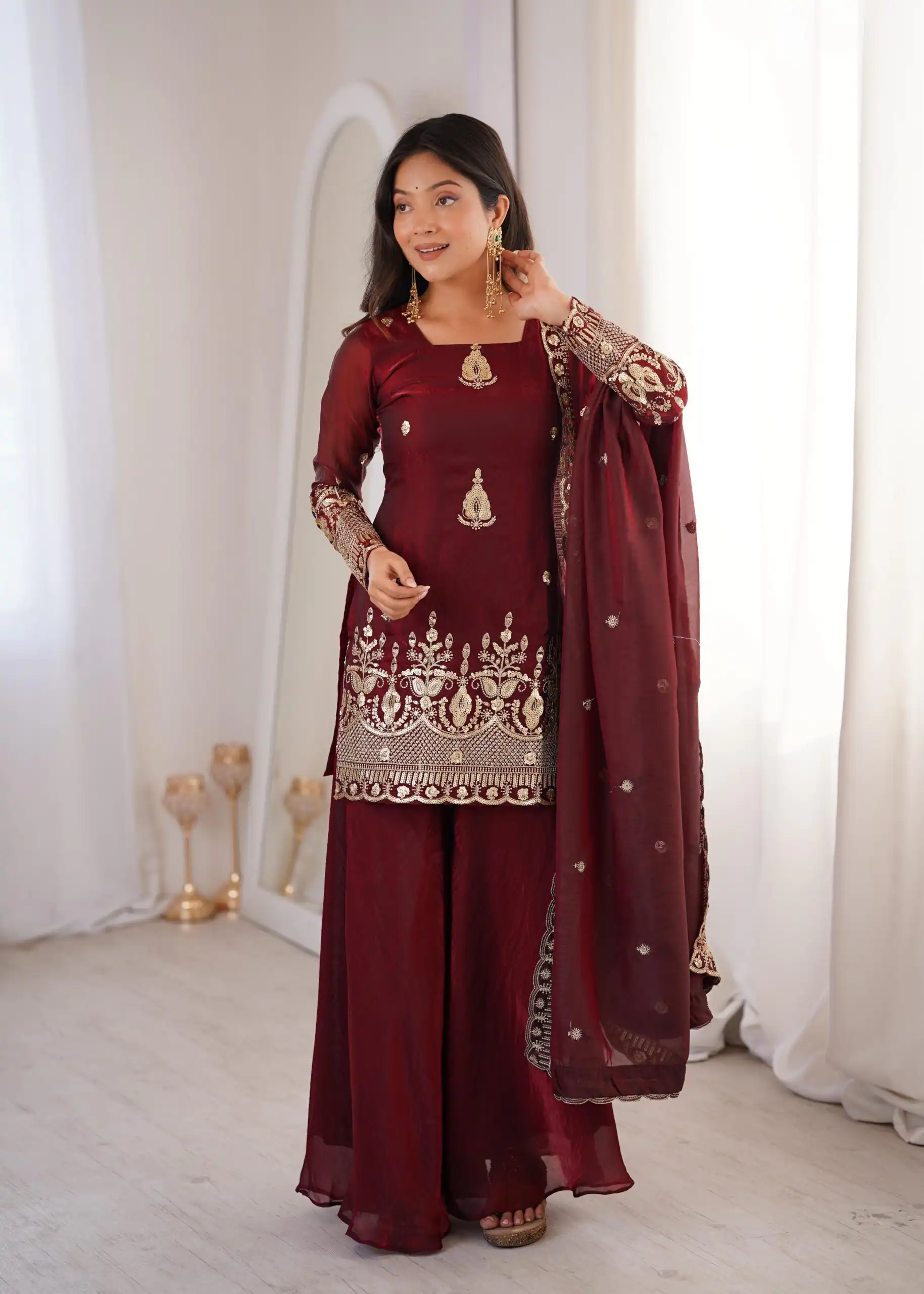 ZSR 3168 Maroon Color Fendy Silk With Embroidery Work Salwar Suit. Get it for ₹2149. Delivery 4-6 Working Days. Online Shop now. | Jump Suits, Straight Suits, Casual Suits, Creative suits, Designer Suits, Palazzo Suits, Party Wear Suits, Patiala Suits, Salwar suit