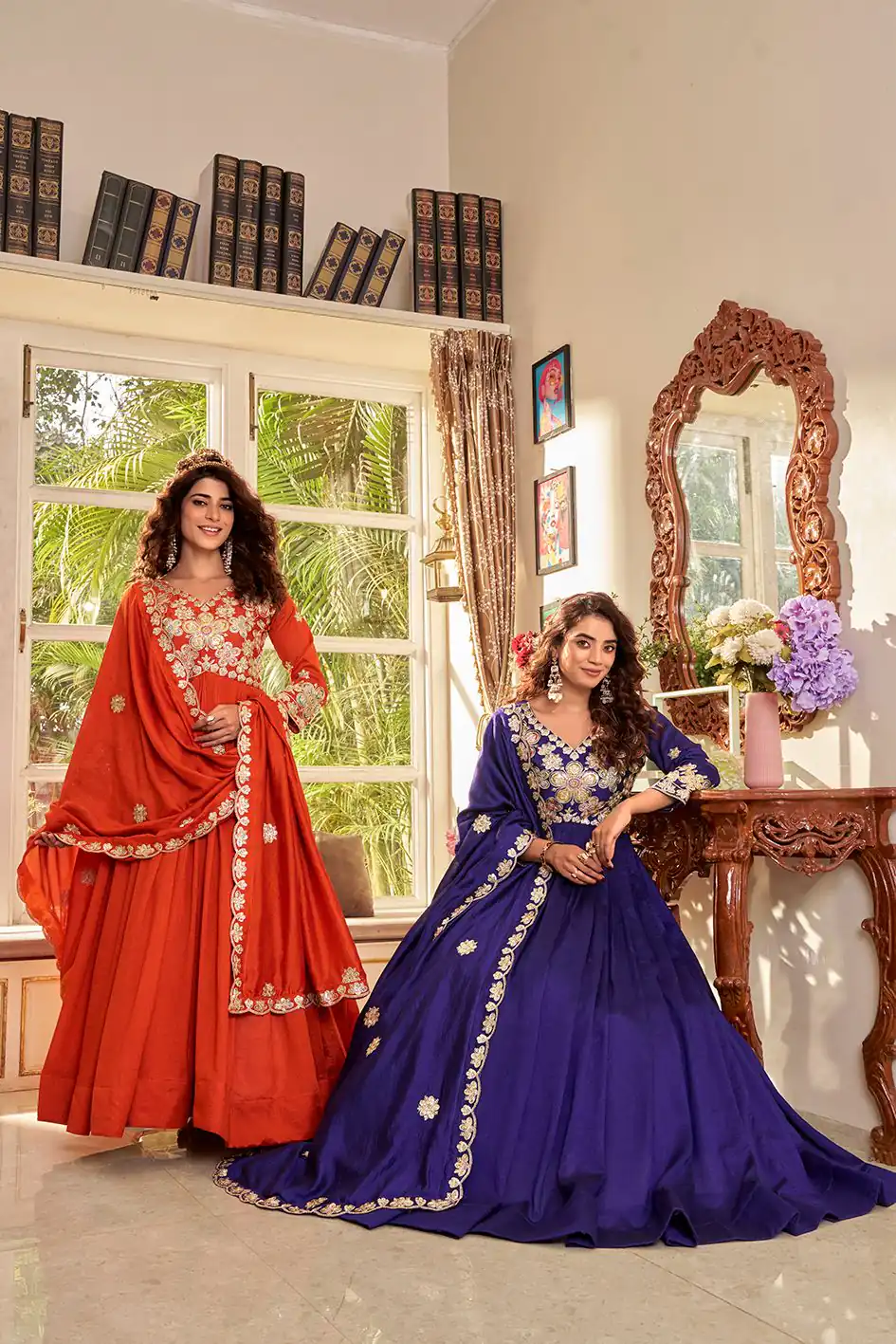 Ram 176 Orange Vichitra Silk Gown Perfect for Wedding, Party, Holi, Anniversary, Mehendi –. Grab it for ₹2049. Delivery 4-6 Working Days. Shop now. | Bollywood Gowns, Creative Gowns, Designer Gowns, Embroidered Gowns, Gowns, Party Wear Gowns