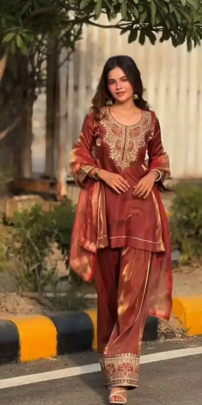 NF 1285 Rust Fandy Silk Salwar Suit with Lace Work & Embroidery Work. Introductory Price ₹2149. Delivery 4-6 Working Days. Shop now. | Jump Suits, Straight Suits, Casual Suits, Creative suits, Designer Suits, Palazzo Suits, Party Wear Suits, Patiala Suits, Salwar suit