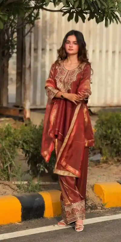 NF 1285 Rust Fandy Silk Salwar Suit with Lace Work & Embroidery Work. Introductory Price ₹2149. Delivery 4-6 Working Days. Shop now. | Jump Suits, Straight Suits, Casual Suits, Creative suits, Designer Suits, Palazzo Suits, Party Wear Suits, Patiala Suits, Salwar suit