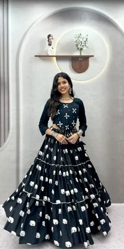 Ram 181 Black Color Pure Cotton Lehenga Choli with Cowrie Work. Festive Deal ₹2649. Delivery 4-6 Working Days. Online Shop now. | Bollywood Lehenga, Creative Lehenga, Designer Lehenga, Embroidered Lehenga, Lehenga, Party Wear Lehenga