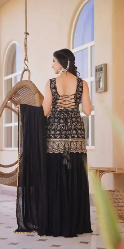 MD 3093 Black Blooming Faux Georgette Salwar Suit Perfect for Wedding, Party, Makar Sankranti, Baby Shower, Traditional Day – . Special Price ₹2149. Deliv | Jump Suits, Straight Suits, Casual Suits, Creative suits, Designer Suits, Palazzo Suits, Party Wear Suits, Patiala Suits, Salwar suit