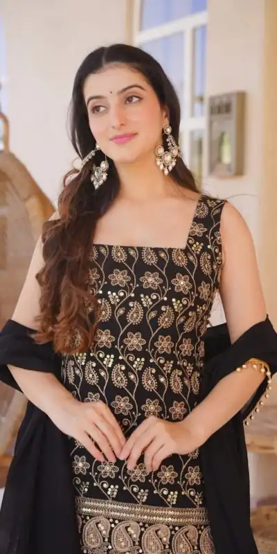 MD 3093 Black Blooming Faux Georgette Salwar Suit Perfect for Wedding, Party, Makar Sankranti, Baby Shower, Traditional Day – . Special Price ₹2149. Deliv | Jump Suits, Straight Suits, Casual Suits, Creative suits, Designer Suits, Palazzo Suits, Party Wear Suits, Patiala Suits, Salwar suit