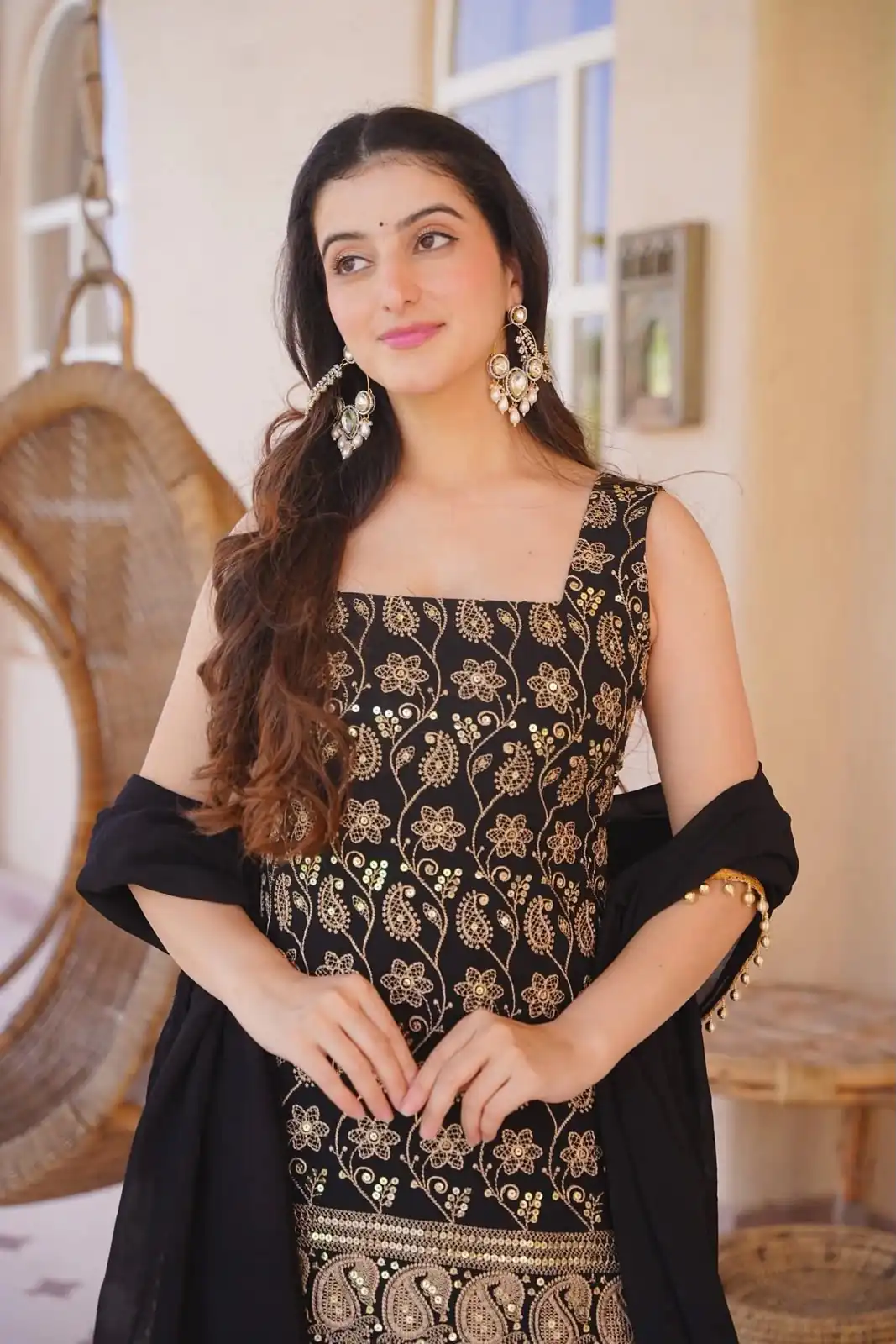 MD 3093 Black Blooming Faux Georgette Salwar Suit Perfect for Wedding, Party, Makar Sankranti, Baby Shower, Traditional Day – . Special Price ₹2149. Deliv | Jump Suits, Straight Suits, Casual Suits, Creative suits, Designer Suits, Palazzo Suits, Party Wear Suits, Patiala Suits, Salwar suit