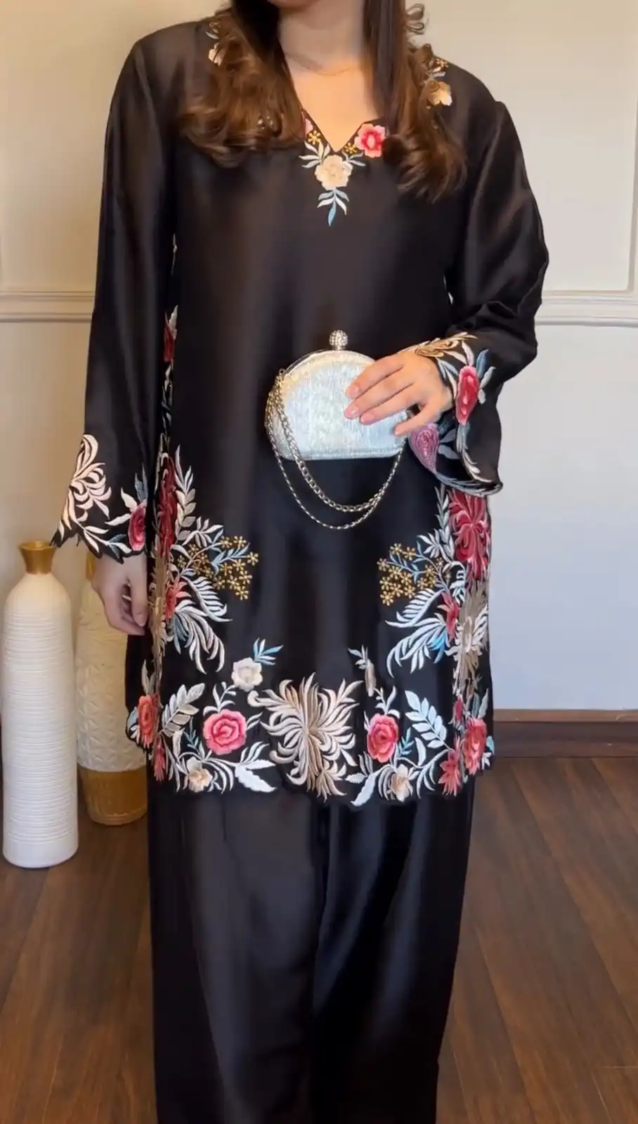 KD 1618 Black Rayon Satin Salwar Suit with Thread Embroidery. Affordable Price ₹1999. Delivery 4-6 Working Days. Shop now. | Jump Suits, Straight Suits, Casual Suits, Creative suits, Designer Suits, Palazzo Suits, Party Wear Suits, Patiala Suits, Salwar suit