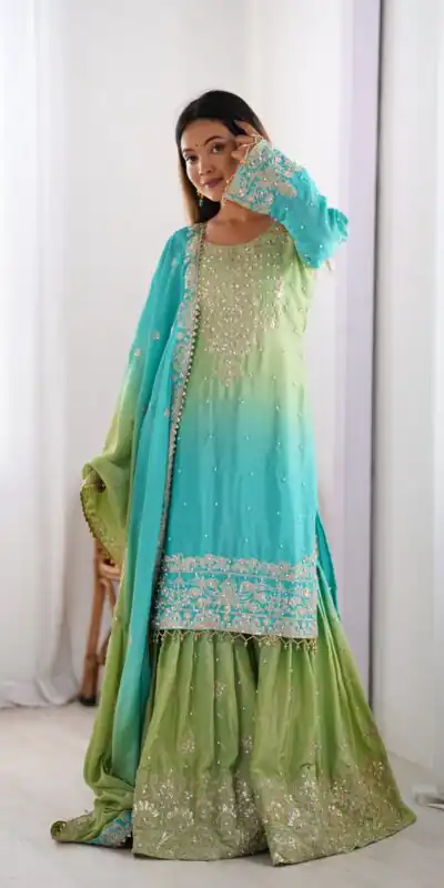 KD 1498 Green Color Chinon Silk Designer Work Salwar Suit in Get it for ₹2499. Delivery 4-6 Working Days. Online Shop now. | Jump Suits, Straight Suits, Casual Suits, Creative suits, Designer Suits, Palazzo Suits, Party Wear Suits, Patiala Suits, Salwar suit