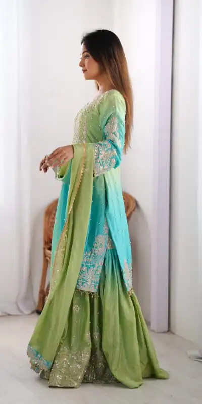 KD 1498 Green Color Chinon Silk Designer Work Salwar Suit in Get it for ₹2499. Delivery 4-6 Working Days. Online Shop now. | Jump Suits, Straight Suits, Casual Suits, Creative suits, Designer Suits, Palazzo Suits, Party Wear Suits, Patiala Suits, Salwar suit