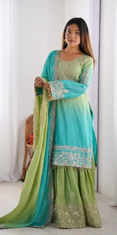 KD 1498 Green Color Chinon Silk Designer Work Salwar Suit in Get it for ₹2499. Delivery 4-6 Working Days. Online Shop now. | Jump Suits, Straight Suits, Casual Suits, Creative suits, Designer Suits, Palazzo Suits, Party Wear Suits, Patiala Suits, Salwar suit
