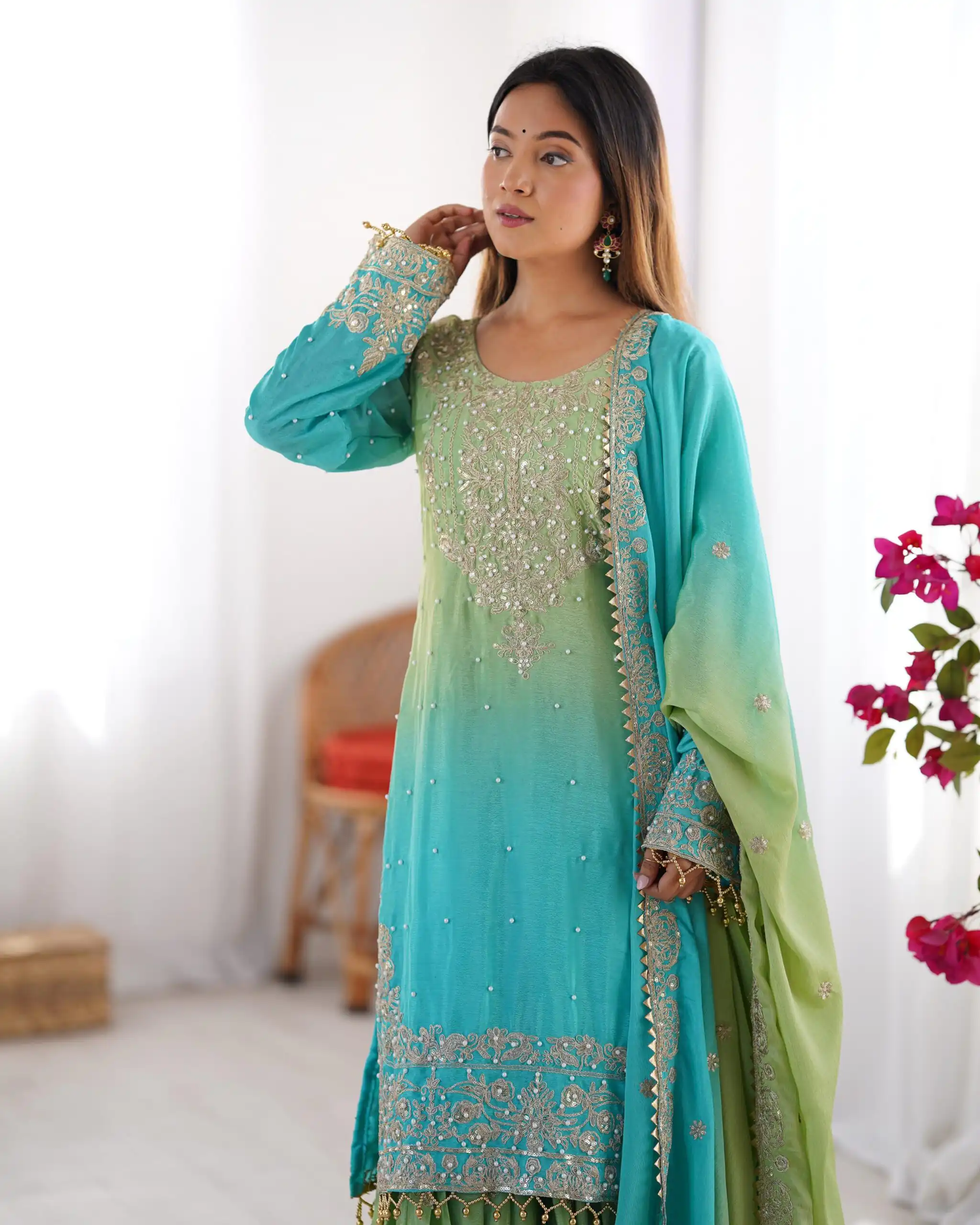 KD 1498 Green Color Chinon Silk Designer Work Salwar Suit in Get it for ₹2499. Delivery 4-6 Working Days. Online Shop now. | Jump Suits, Straight Suits, Casual Suits, Creative suits, Designer Suits, Palazzo Suits, Party Wear Suits, Patiala Suits, Salwar suit
