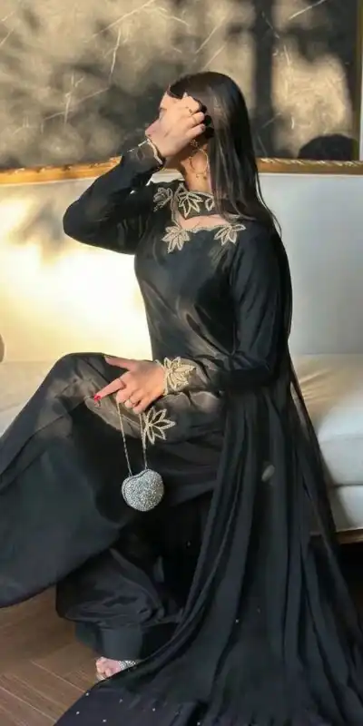 NF 1270 Black Natural Crep Salwar Suit Brown with Embroidery Work. Exclusive Offer ₹1899. Delivery 4-6 Working Days. Shop now. | Jump Suits, Straight Suits, Casual Suits, Creative suits, Designer Suits, Palazzo Suits, Party Wear Suits, Patiala Suits, Salwar suit