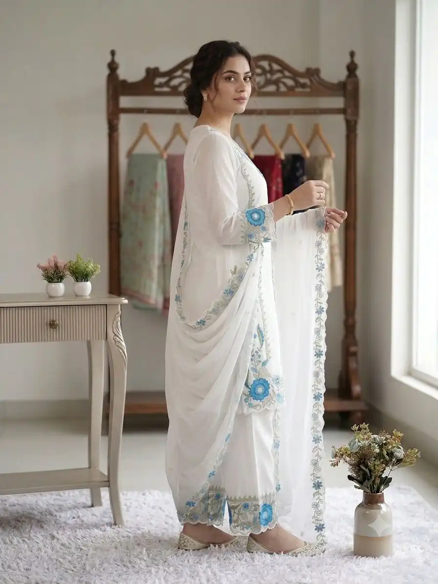 LG 2105 Blue Fox Georgette Salwar Suit With Embroidery Work. Affordable Price ₹2049. Delivery 4-6 Working Days. Shop now. | Jump Suits, Straight Suits, Casual Suits, Creative suits, Designer Suits, Palazzo Suits, Party Wear Suits, Patiala Suits, Salwar suit