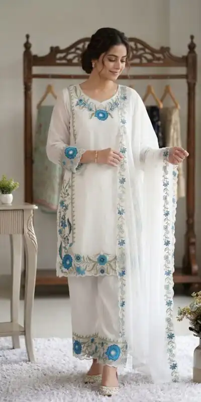 LG 2105 Blue Fox Georgette Salwar Suit With Embroidery Work. Affordable Price ₹2049. Delivery 4-6 Working Days. Shop now. | Jump Suits, Straight Suits, Casual Suits, Creative suits, Designer Suits, Palazzo Suits, Party Wear Suits, Patiala Suits, Salwar suit