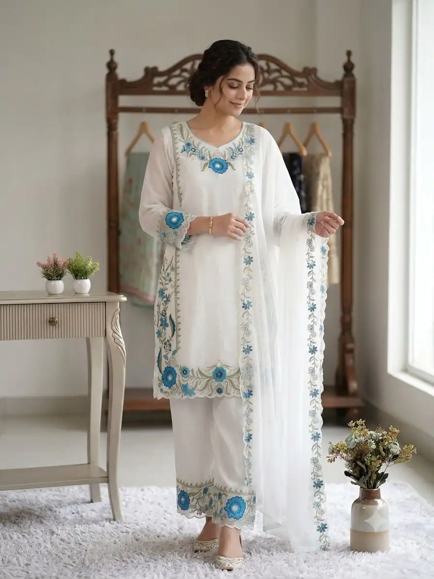 LG 2105 Blue Fox Georgette Salwar Suit With Embroidery Work. Affordable Price ₹2049. Delivery 4-6 Working Days. Shop now. | Jump Suits, Straight Suits, Casual Suits, Creative suits, Designer Suits, Palazzo Suits, Party Wear Suits, Patiala Suits, Salwar suit