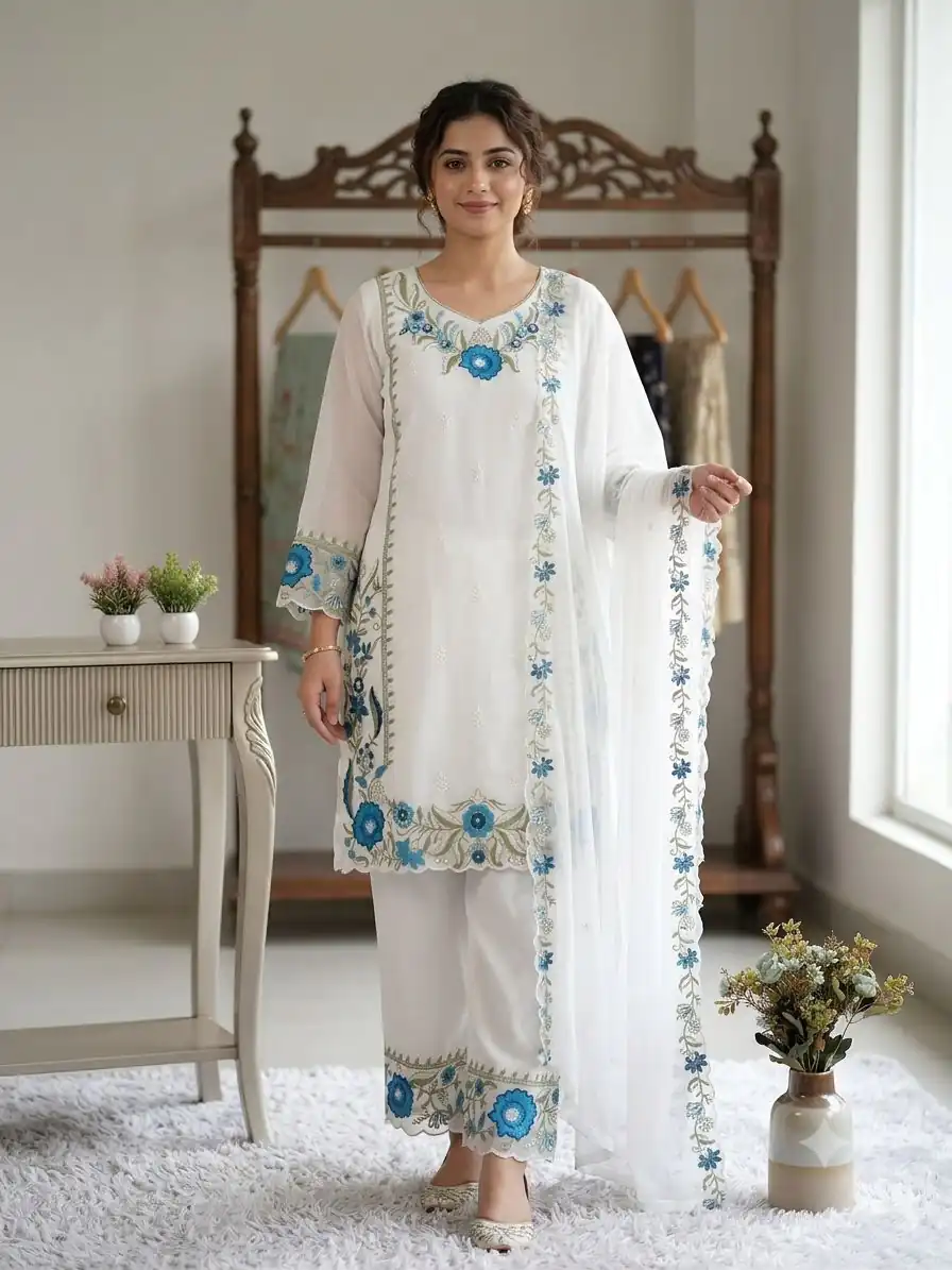 LG 2105 Blue Fox Georgette Salwar Suit With Embroidery Work. Affordable Price ₹2049. Delivery 4-6 Working Days. Shop now. | Jump Suits, Straight Suits, Casual Suits, Creative suits, Designer Suits, Palazzo Suits, Party Wear Suits, Patiala Suits, Salwar suit