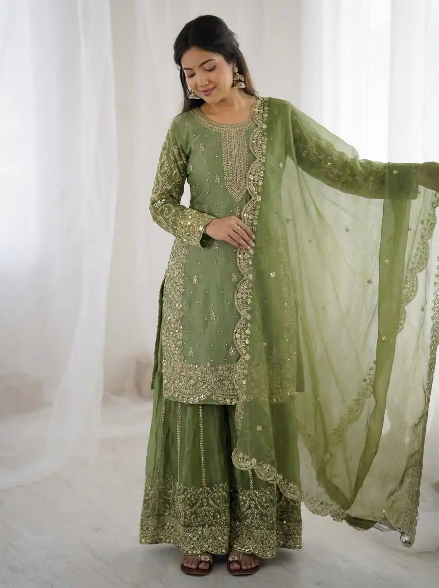 ZSR 3167 Green Fendy Silk Salwar Suitwith Embroidery Work & Lace Work. Now at just ₹2149. Delivery 4-6 Working Days. Shop now. | Jump Suits, Straight Suits, Casual Suits, Creative suits, Designer Suits, Palazzo Suits, Party Wear Suits, Patiala Suits, Salwar suit