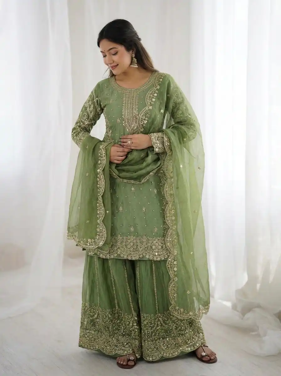 ZSR 3167 Green Fendy Silk Salwar Suitwith Embroidery Work & Lace Work. Now at just ₹2149. Delivery 4-6 Working Days. Shop now. | Jump Suits, Straight Suits, Casual Suits, Creative suits, Designer Suits, Palazzo Suits, Party Wear Suits, Patiala Suits, Salwar suit
