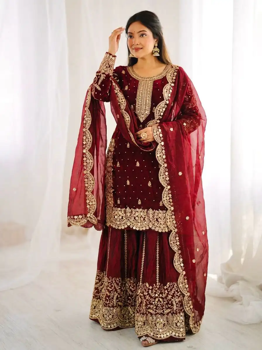 ZSR 3167 Maroon Fendy Silk Salwar Suitwith Embroidery Work & Lace Work. Now at just ₹2149. Delivery 4-6 Working Days. Shop now. | Jump Suits, Straight Suits, Casual Suits, Creative suits, Designer Suits, Palazzo Suits, Party Wear Suits, Patiala Suits, Salwar suit