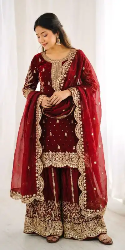 ZSR 3167 Maroon Fendy Silk Salwar Suitwith Embroidery Work & Lace Work. Now at just ₹2149. Delivery 4-6 Working Days. Shop now. | Jump Suits, Straight Suits, Casual Suits, Creative suits, Designer Suits, Palazzo Suits, Party Wear Suits, Patiala Suits, Salwar suit