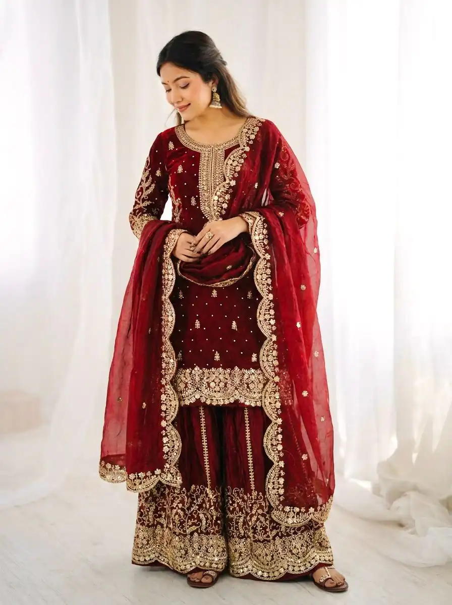 ZSR 3167 Maroon Fendy Silk Salwar Suitwith Embroidery Work & Lace Work. Now at just ₹2149. Delivery 4-6 Working Days. Shop now. | Jump Suits, Straight Suits, Casual Suits, Creative suits, Designer Suits, Palazzo Suits, Party Wear Suits, Patiala Suits, Salwar suit