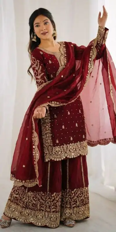 ZSR 3167 Maroon Fendy Silk Salwar Suitwith Embroidery Work & Lace Work. Now at just ₹2149. Delivery 4-6 Working Days. Shop now. | Jump Suits, Straight Suits, Casual Suits, Creative suits, Designer Suits, Palazzo Suits, Party Wear Suits, Patiala Suits, Salwar suit